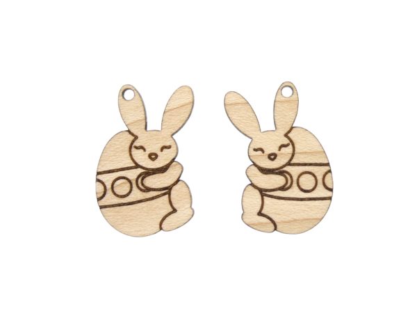 Bunny Rabbit Holding Easter Egg Engraved Wood Drop Charms