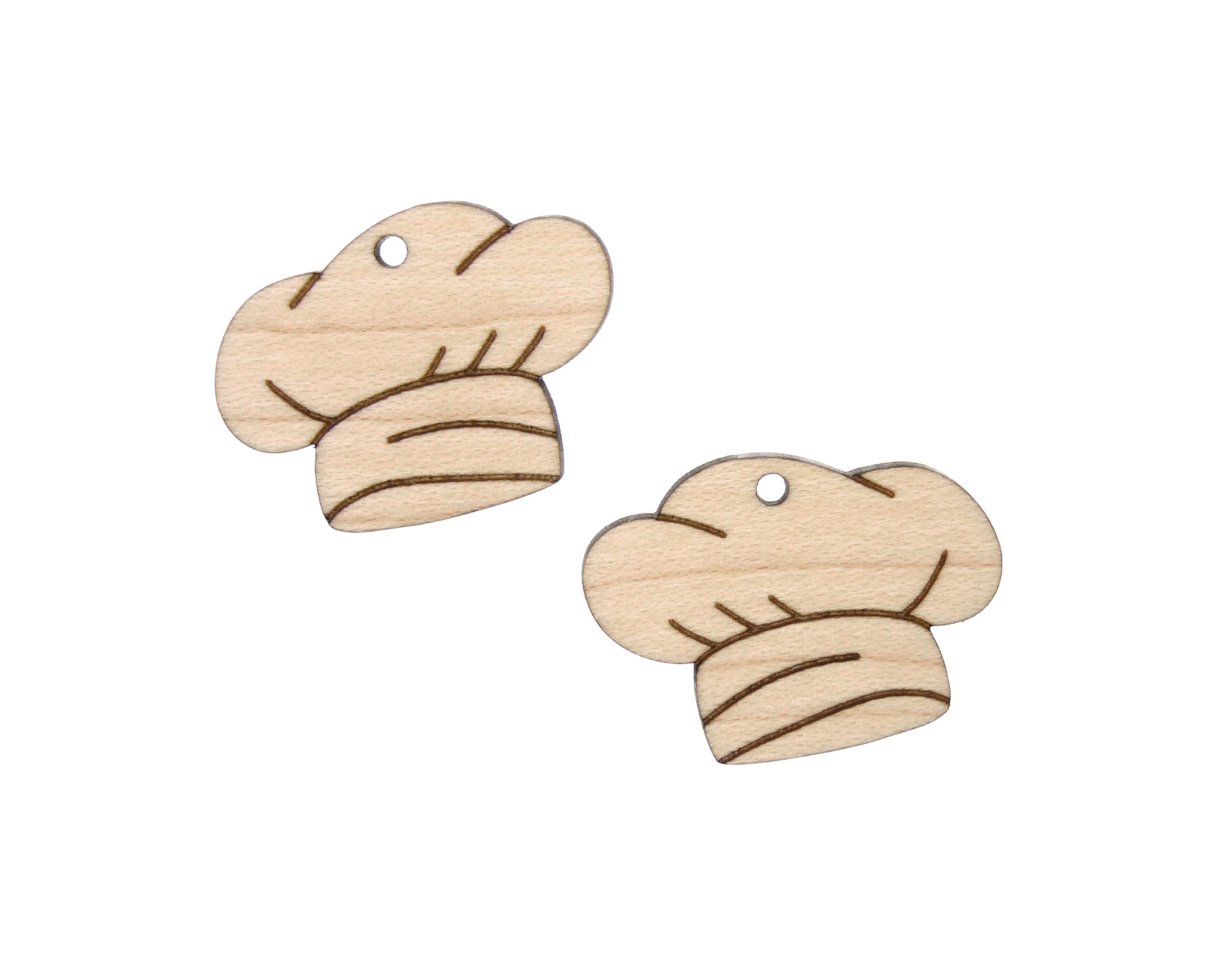 Chef's Hats Engraved Wood Drop Charms