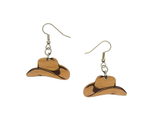 Cowboy Hats Cherry Wood Dangle Earrings