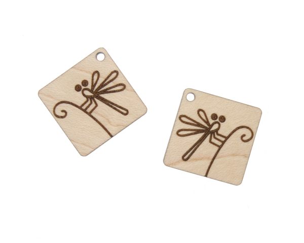 Dragonfly Engraved Wood Drop Charms