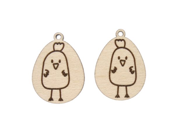 Eggs with Chick Engraved Wood Drop Charms
