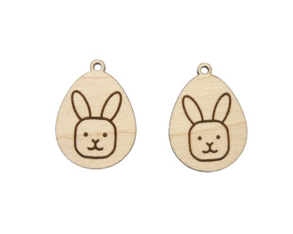 Egg with Bunny Rabbit Engraved Wood Drop Charms