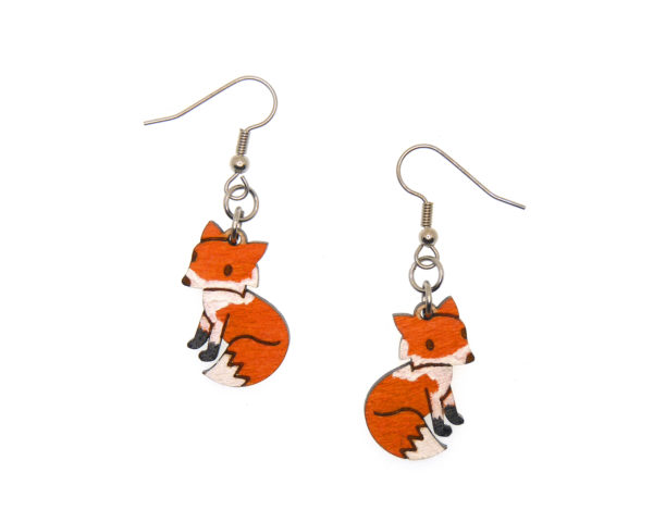 Red Foxes Maple Hardwood Earrings | Hand Painted