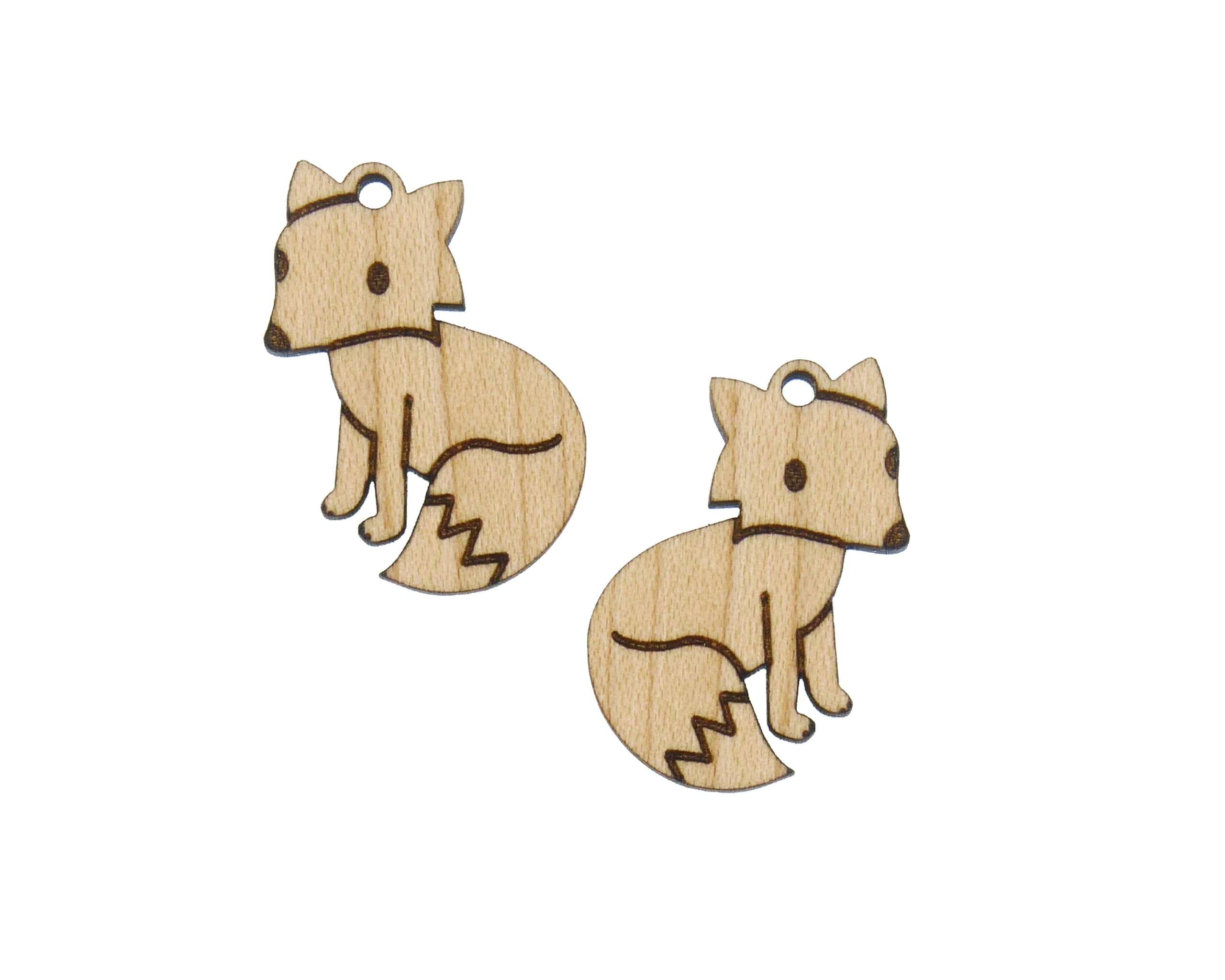 Foxes Engraved Wood Drop Charms