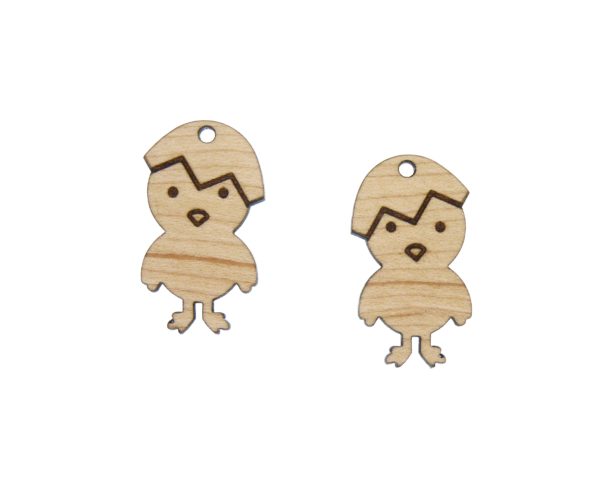 Hatched Chick Engraved Wood Drop Charms
