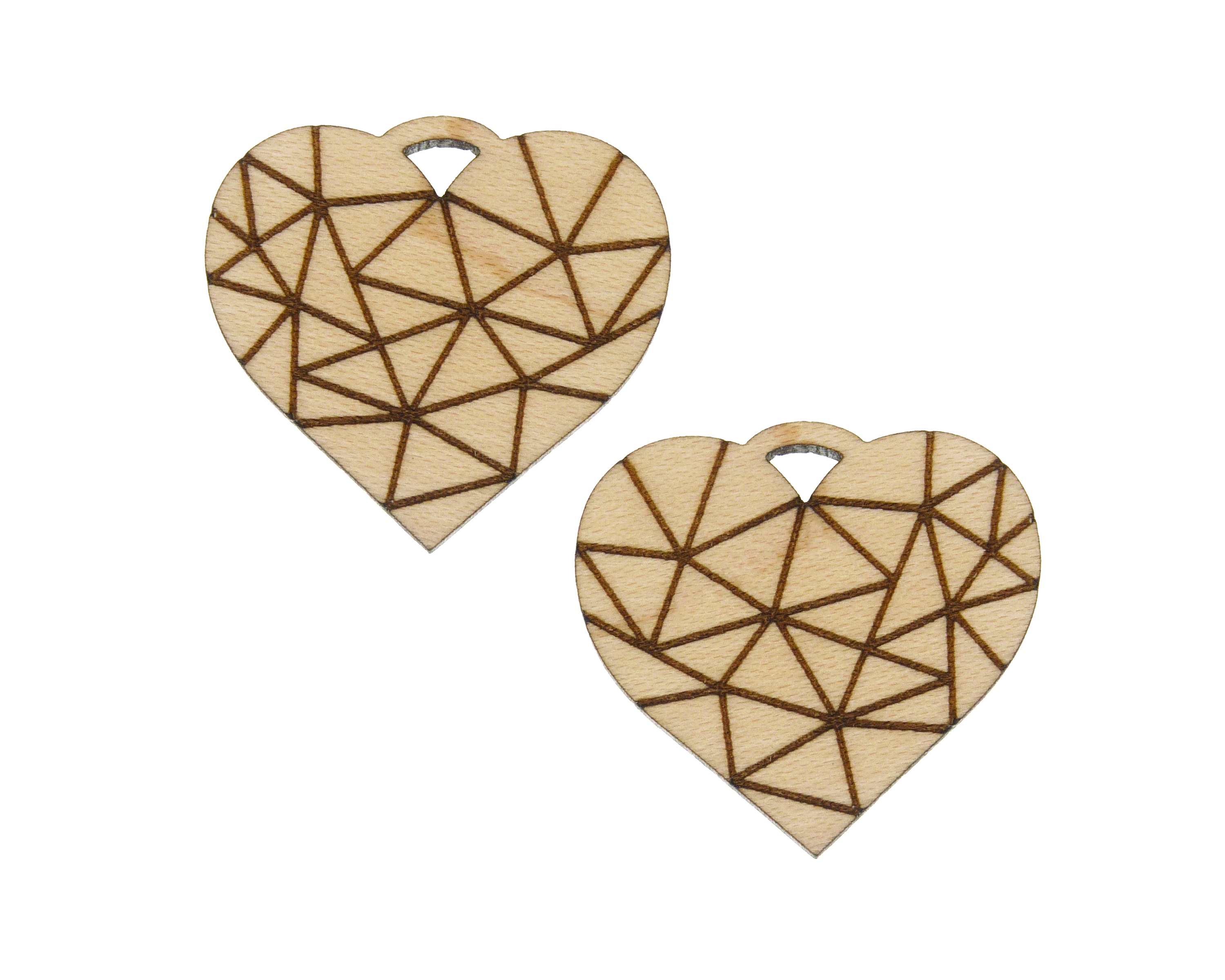Hearts Geometric Engraved Wood Drop Charms