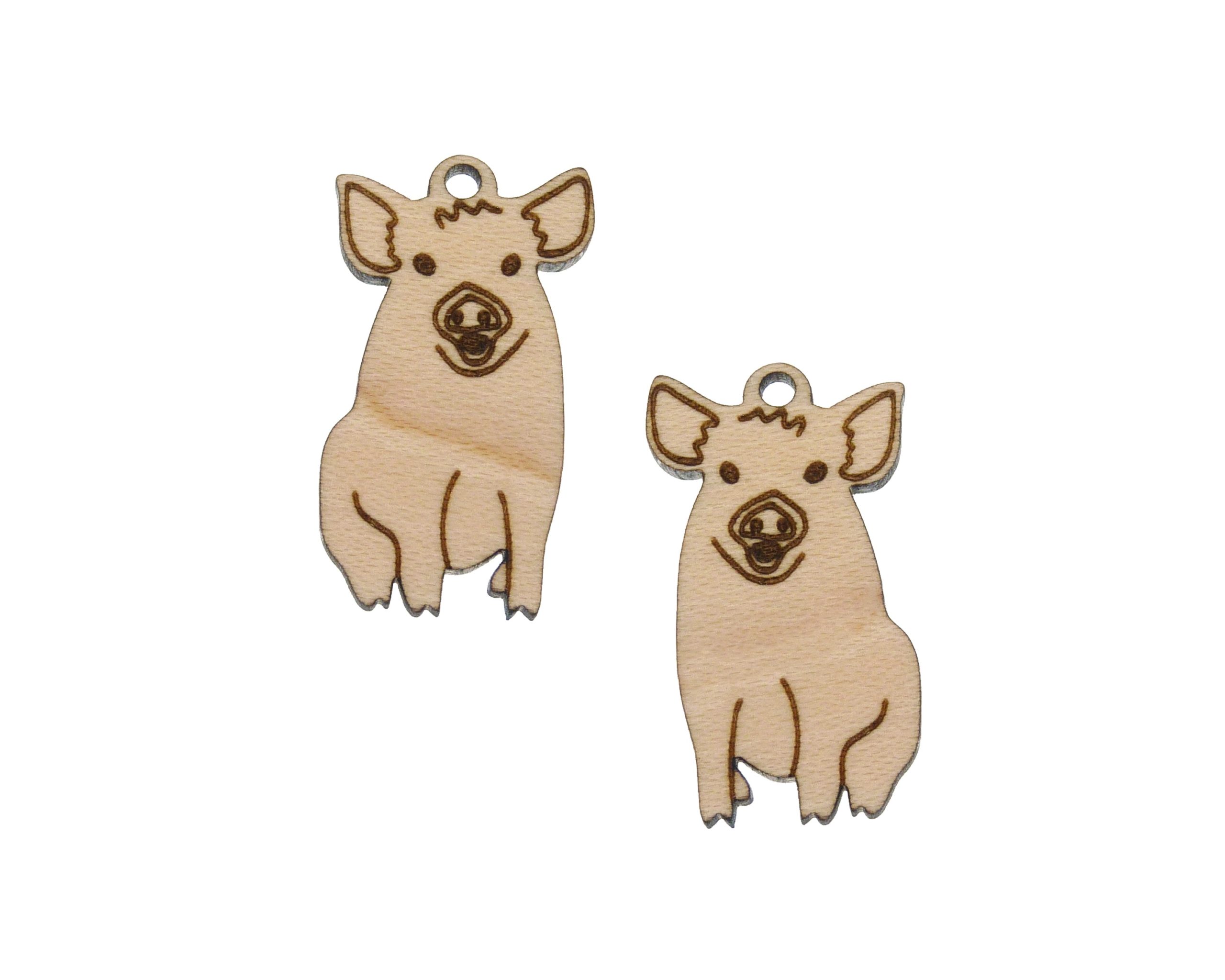 Pigs Engraved Wood Drop Charms