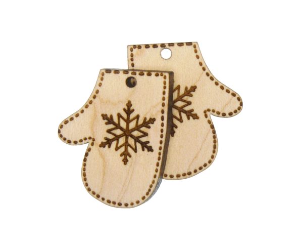 Winter Mittens Engraved Wood Drop Charms