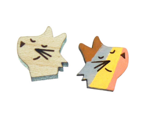 Happy Cat Wood Stud Earring Blanks