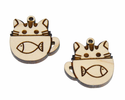 Cat in Cup Wood Stud Earring Blanks