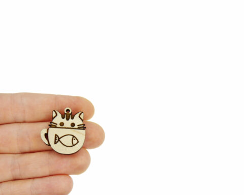 Cat in Cup Wood Stud Earring Blanks