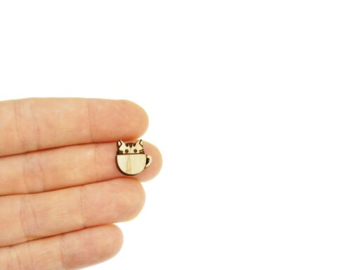 Cat in Cup Wood Stud Earring Blanks