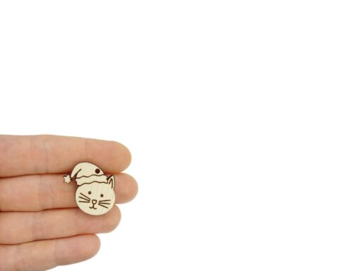 Cat with Santa Hat Wood Jewelry Blanks