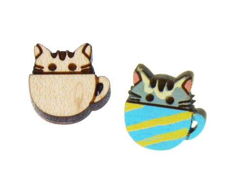 Cat in Cup Wood Stud Earring Blanks