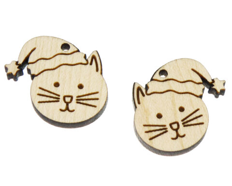 Cat with Santa Hat Wood Jewelry Blanks