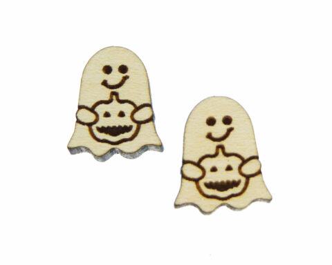 Ghost Holding Jack O’ Lantern Wood Stud Earring Blanks