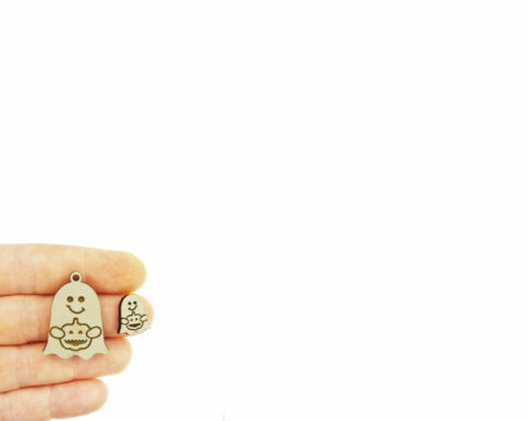 Ghost Holding Jack O’ Lantern Wood Stud Earring Blanks