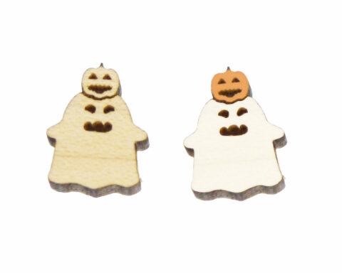 Ghost with Jack O’ Lantern on Head Wood Stud Earring Blanks