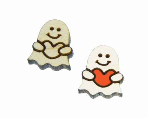Ghost Holding Heart Wood Stud Earring Blanks