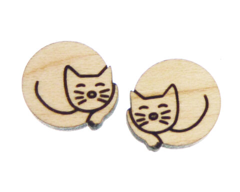 Sleeping Cat Wood Stud Earring Blanks