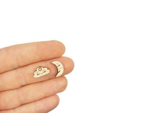 Cloud and Moon Wood Stud Earring Blanks
