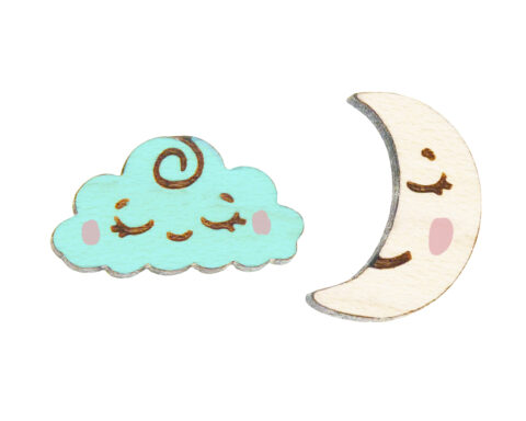 Cloud and Moon Wood Stud Earring Blanks