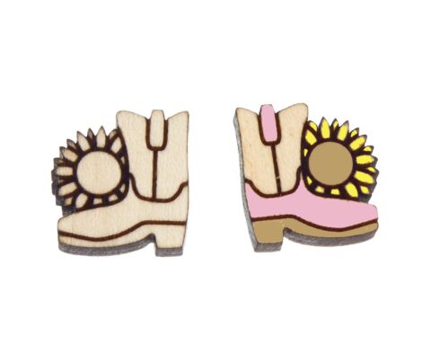 Cowboy Boots with Sunflower Wood Stud Earring Blanks