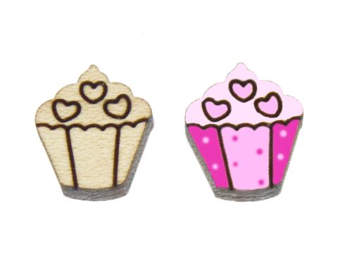 Cupcake (3 Hearts) Wood Stud Earring Blanks