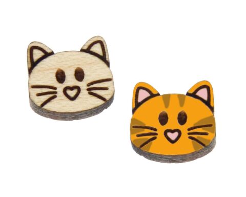 Cat Face 04 Wood Stud Earring Blanks