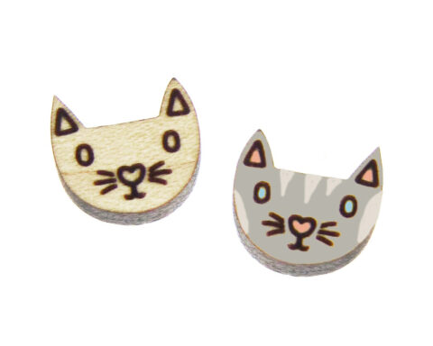 Cat Face 03 Wood Stud Earring Blanks