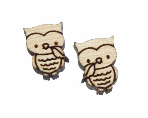 Owl with Leaf Wood Stud Earring Blanks