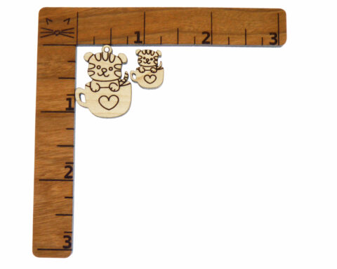 Tiger in Cup Wood Stud Earring Blanks