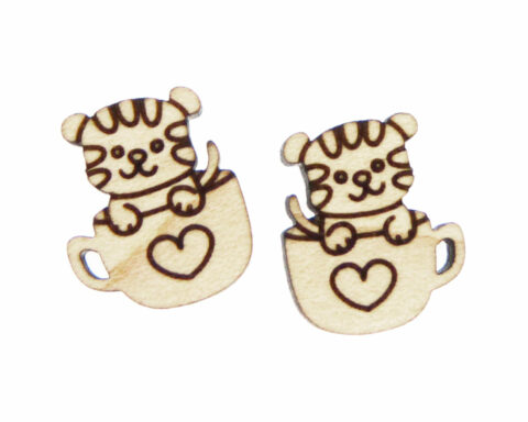 Tiger in Cup Wood Stud Earring Blanks