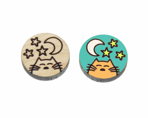 Sleeping Cat with Stars & Moon Wood Stud Earring Blanks