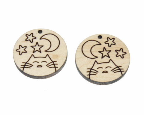 Sleeping Cat with Stars and Moon Wood Jewelry Blanks
