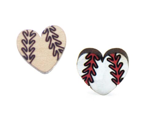 Baseball Heart Wood Stud Earring Blanks