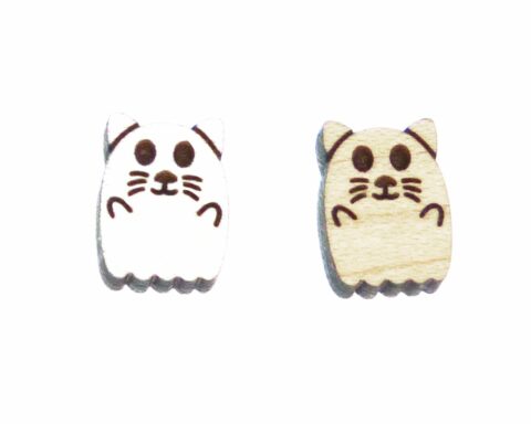 Cat Ghost 3 Wood Stud Earring Blanks