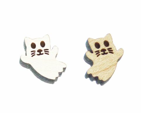 Cat Ghost 2 Wood Stud Earring Blanks
