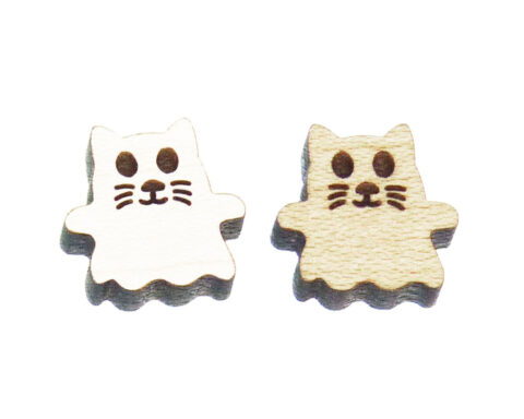 Cat Ghost 1 Wood Stud Earring Blanks