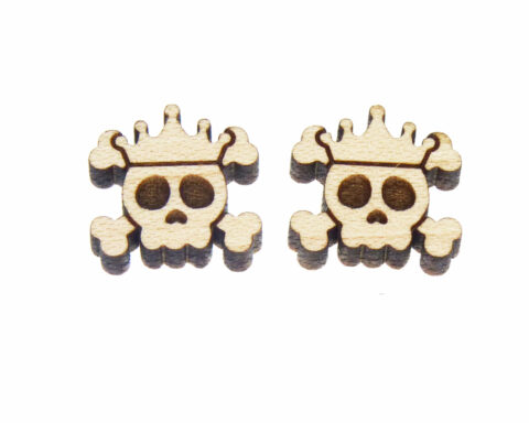 Skulls Crossbones (Crown) Wood Stud Earring Blanks