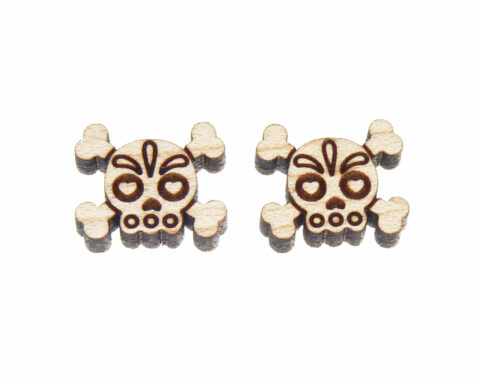Skulls Crossbones (Sugar) Wood Stud Earring Blanks