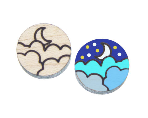 Cloud and Moon Wood Stud Earring Blanks
