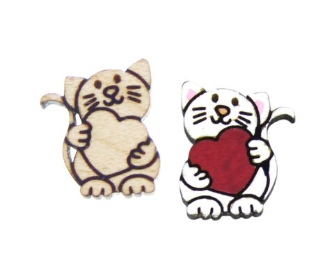 Cat with Heart Wood Stud Earring Blanks