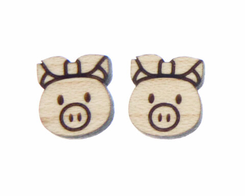 Pig with Bow Wood Stud Earring Blanks