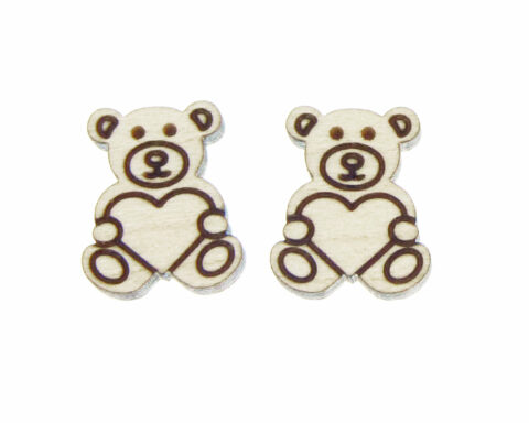 Teddy Bear with Heart Wood Stud Earring Blanks