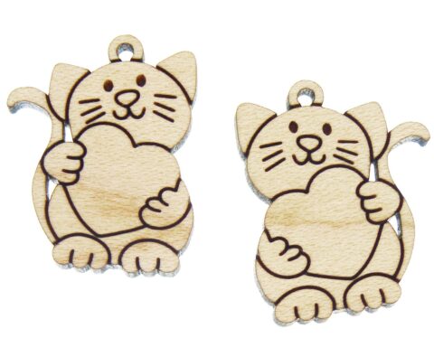 Cat with Heart Wood Jewelry Blanks