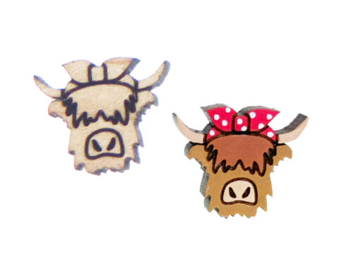 Highland Cow (bandana) Wood Stud Earring Blanks