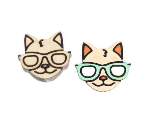 Cat with Sunglasses Wood Stud Earring Blanks
