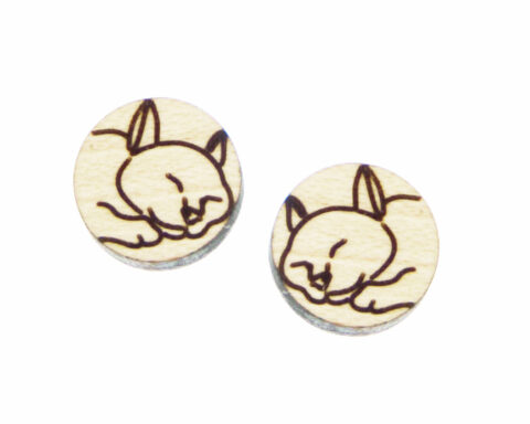 Sleeping Cat (circle) Wood Stud Earring Blanks