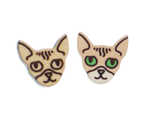 Cat G1A02 Wood Stud Earring Blanks